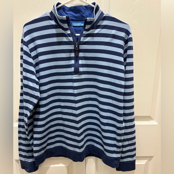 J McLaughlin mens 1/4 zip blue striped pullover top pima cotton spandex sz smal - Picture 2 of 4